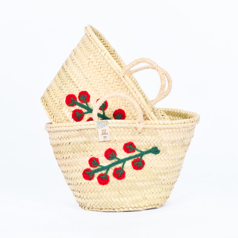 Tomato Stem Leaf Embroidered Basket - Handwoven Farmers’ Market Tote 🍅